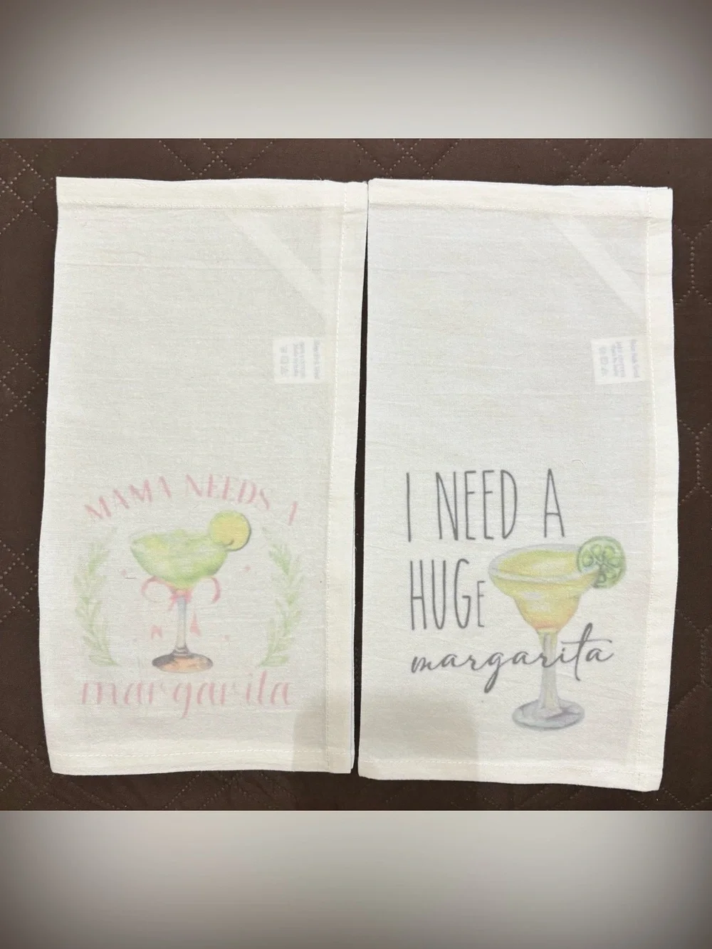 NEW Set of 2 Margarita Kitchen Tea Towels - White with Pastel Green & Yellow